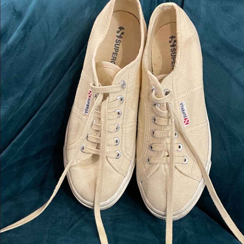Superga Cream Canvas Lace-Up Sneakers